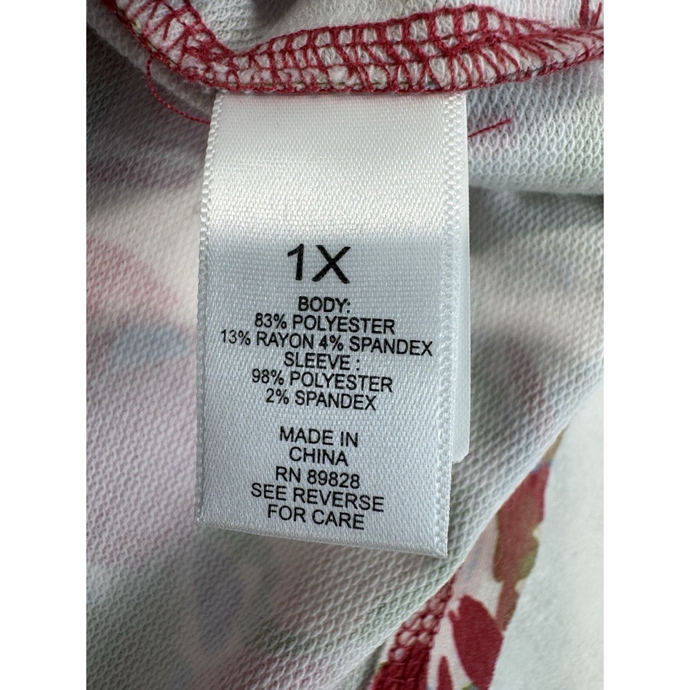LOGO Lori Goldstein 3/4 Sleeve Top Eyelet Lace Sleeve Pink Rose Cloud Pockets 1x - Picture 11 of 13